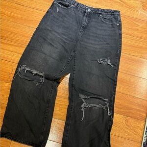 Garage Black Distressed Straight Leg Jeans